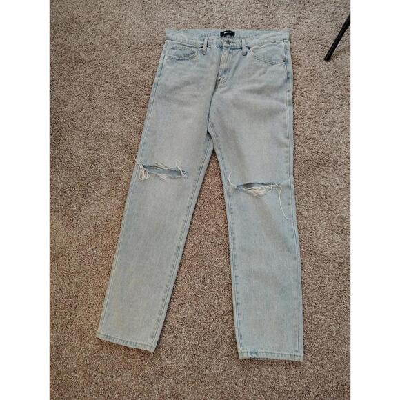 Fashion Nova Jeans Men's 34 Blue Destroyed Ripped Wide Leg Light Wash Denim - Picture 1 of 9